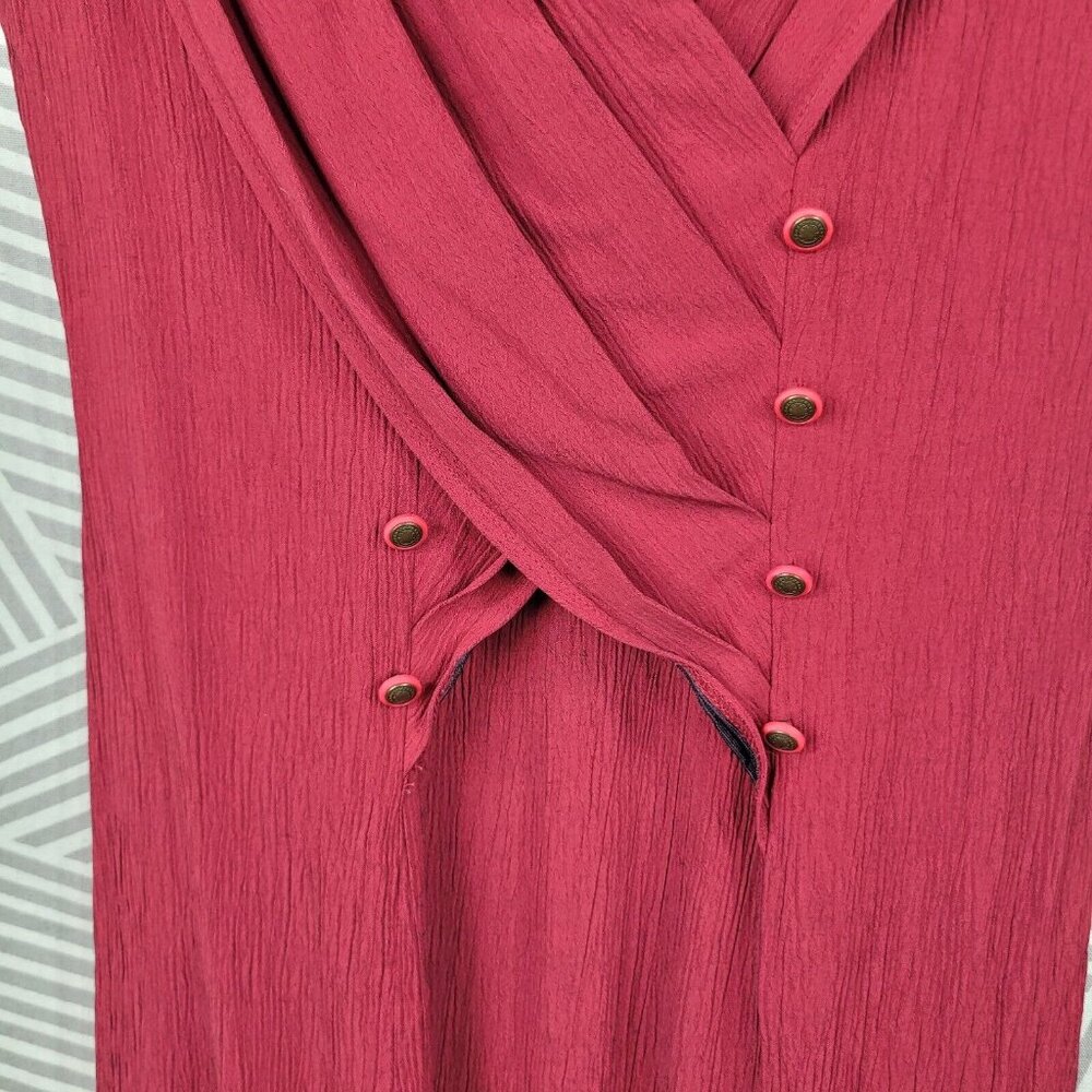 Vintage Wrap Top Dress size 10/12 Medium Grunge Modest Long Crinkle Red Midi - Picture 4 of 7
